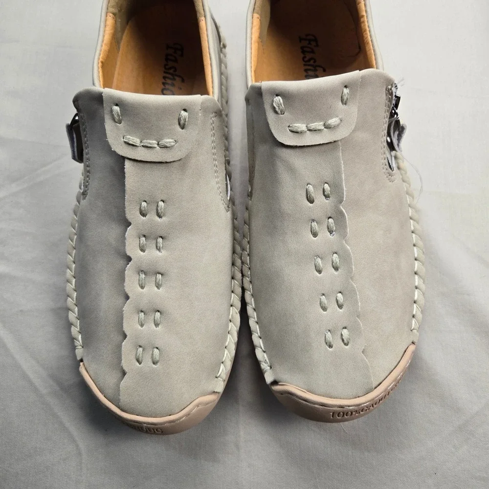 Mens Fashion Suede Slip On Loafers Side Zip Whipstitch‎ Casual Driving Shoes